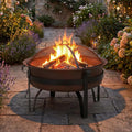 Sunnydaze Round Patio Fire Pit for Outside Wood Burning, Dark Bronze, 34"