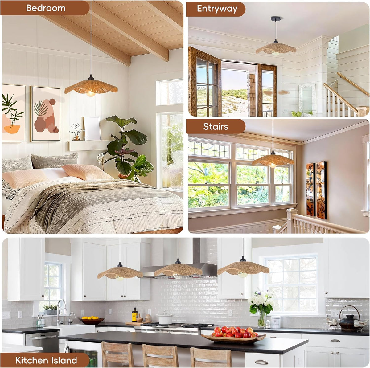 15.7" rattan pendant light for kitchen island, small, view 9