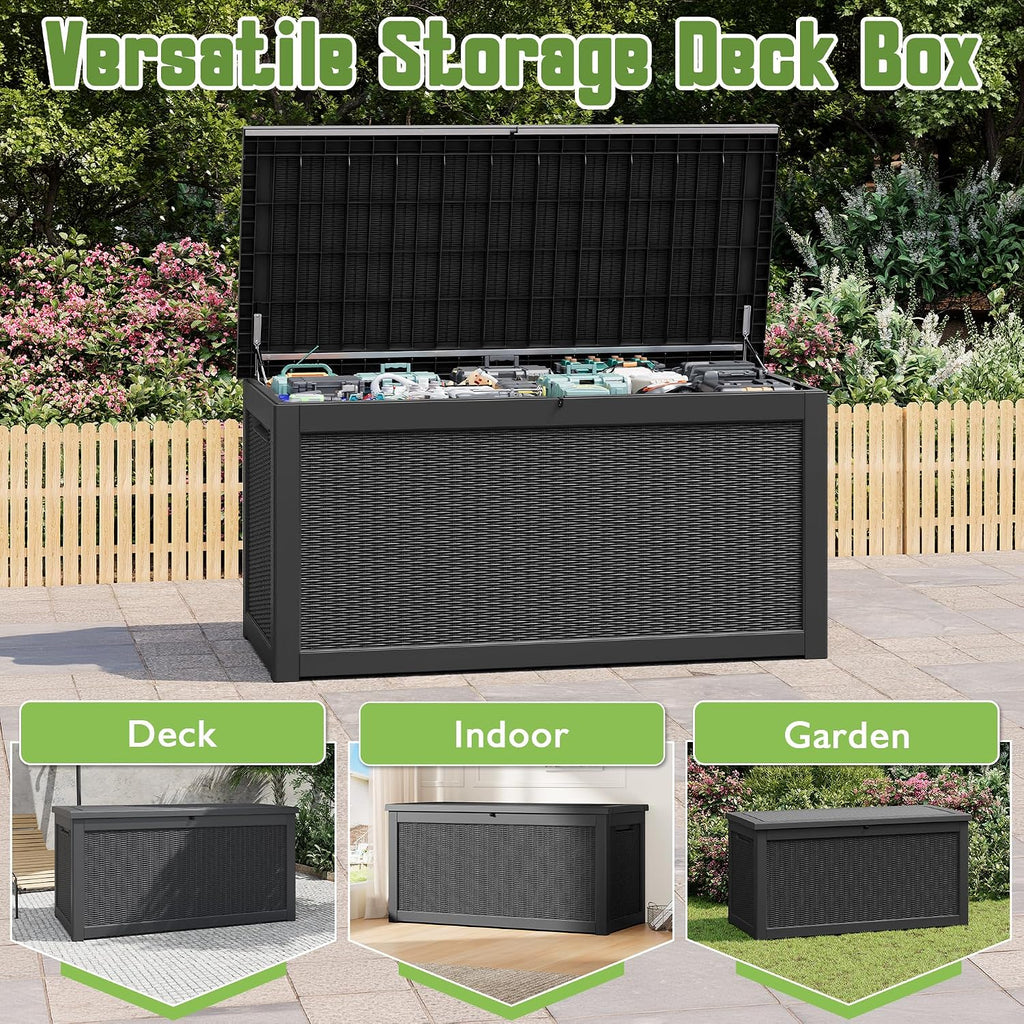 Outdoor Storage Waterproof Deck Box for Patio (300 Gallon, Black)