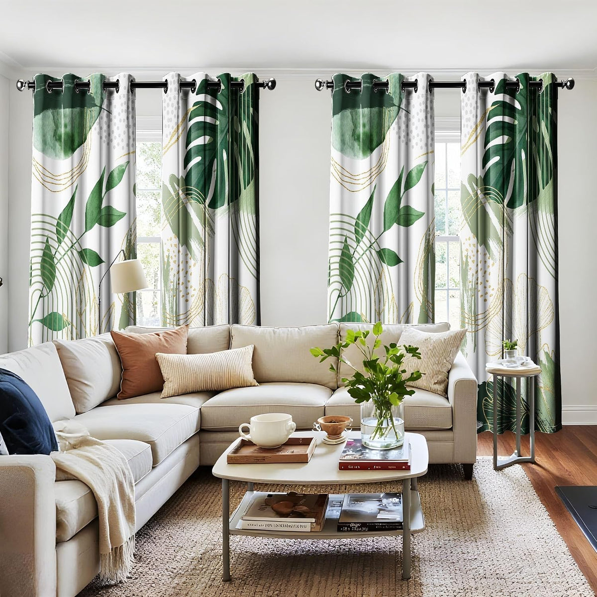 Sage Green Blackout Curtains, Boho Drapes 84 inches Length, 2 Panels