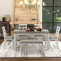 Harper & Bright Designs Rustic 6-Piece Dining Set with Table, 4 Upholstered Chairs & Bench | Farmhouse Kitchen Table Set for Dining Room (Brown + Whitewash)