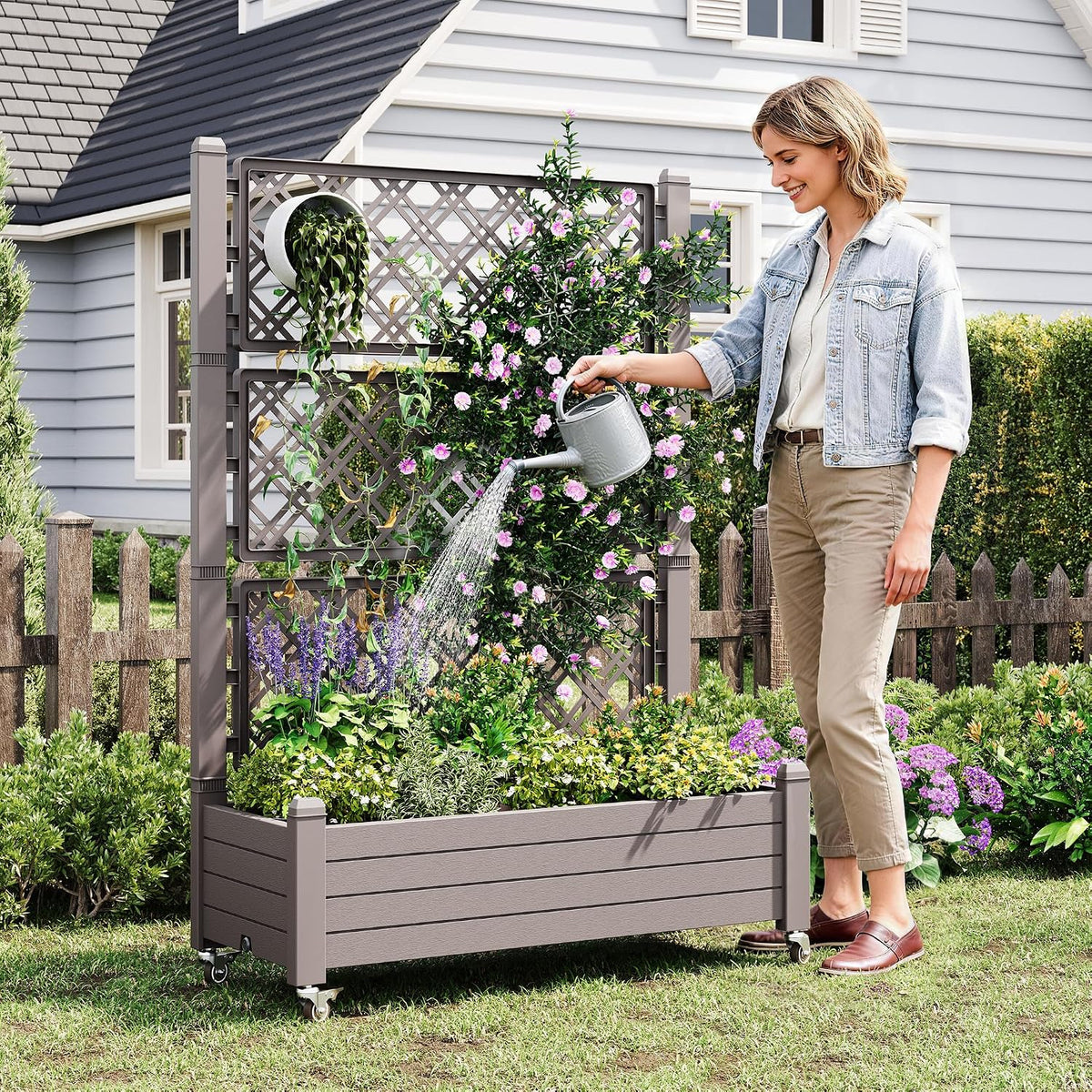 Elevated Raised Garden Bed with Wheels,Planter Box,Gray-61.2" h