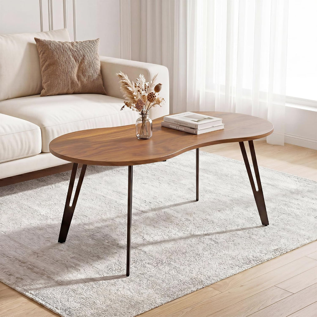 Mid-Century Modern Oval Coffee Table, 39.37" Wood Grain Center Table