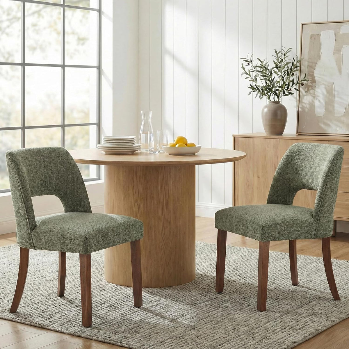 keoni Wooden Dining Chairs Set of 4 with Rubberwood Legs and Open Back