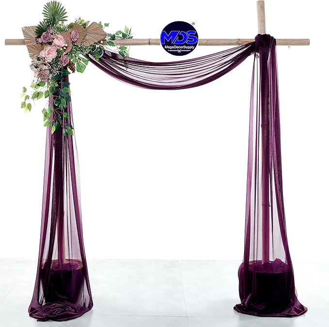 MDS Halloween Chiffon Draping Fabric - 2 Panel, 30" Wide x 100ft Long - Sheer Spooky Arbor & Canopy Drapery for Haunted House Backdrops, Party Ceilings, DIY Costumes & Themed Events - Eggplant (Pack of 2)