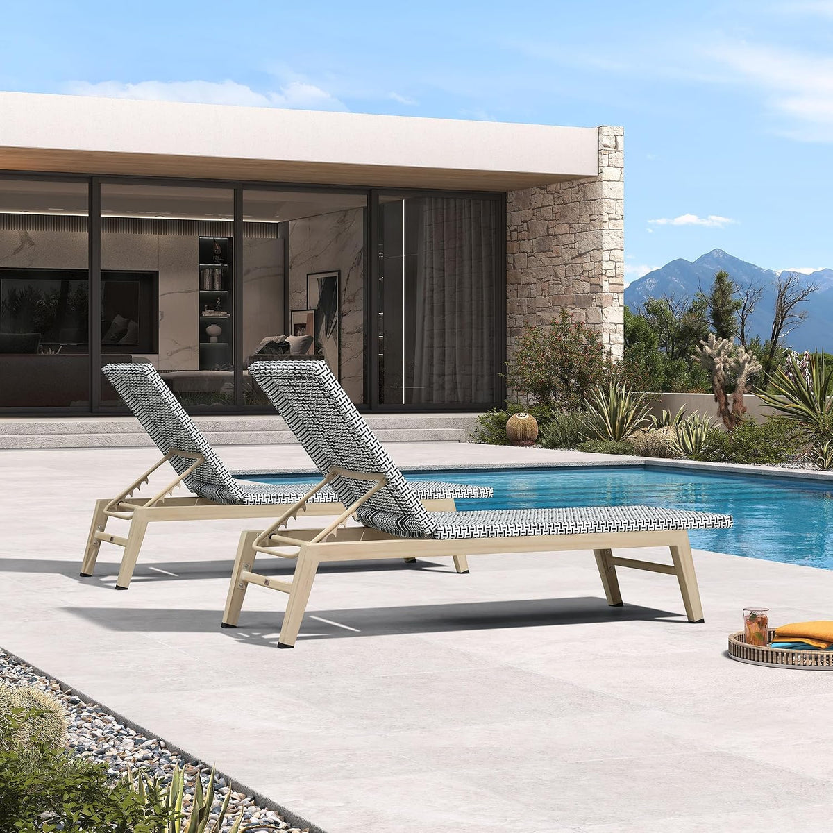 PURPLE LEAF Oversize Outdoor Chaise Lounge Set of 2 Champagne Frame, White