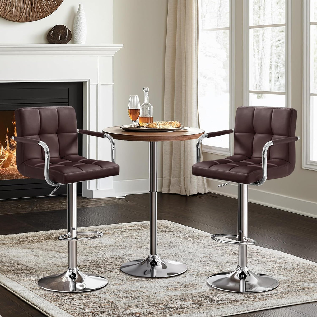 Yaheetech Bar Stools Set of 2, Swivel with Backs, Adjustable Height, Brown