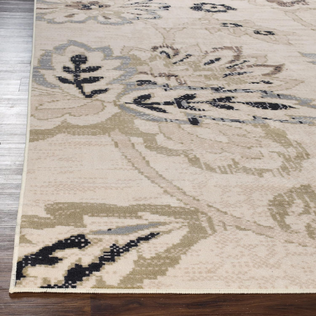 Superior Indoor Large Area Rug, Modern Floral Decor, 12'x18', Cream