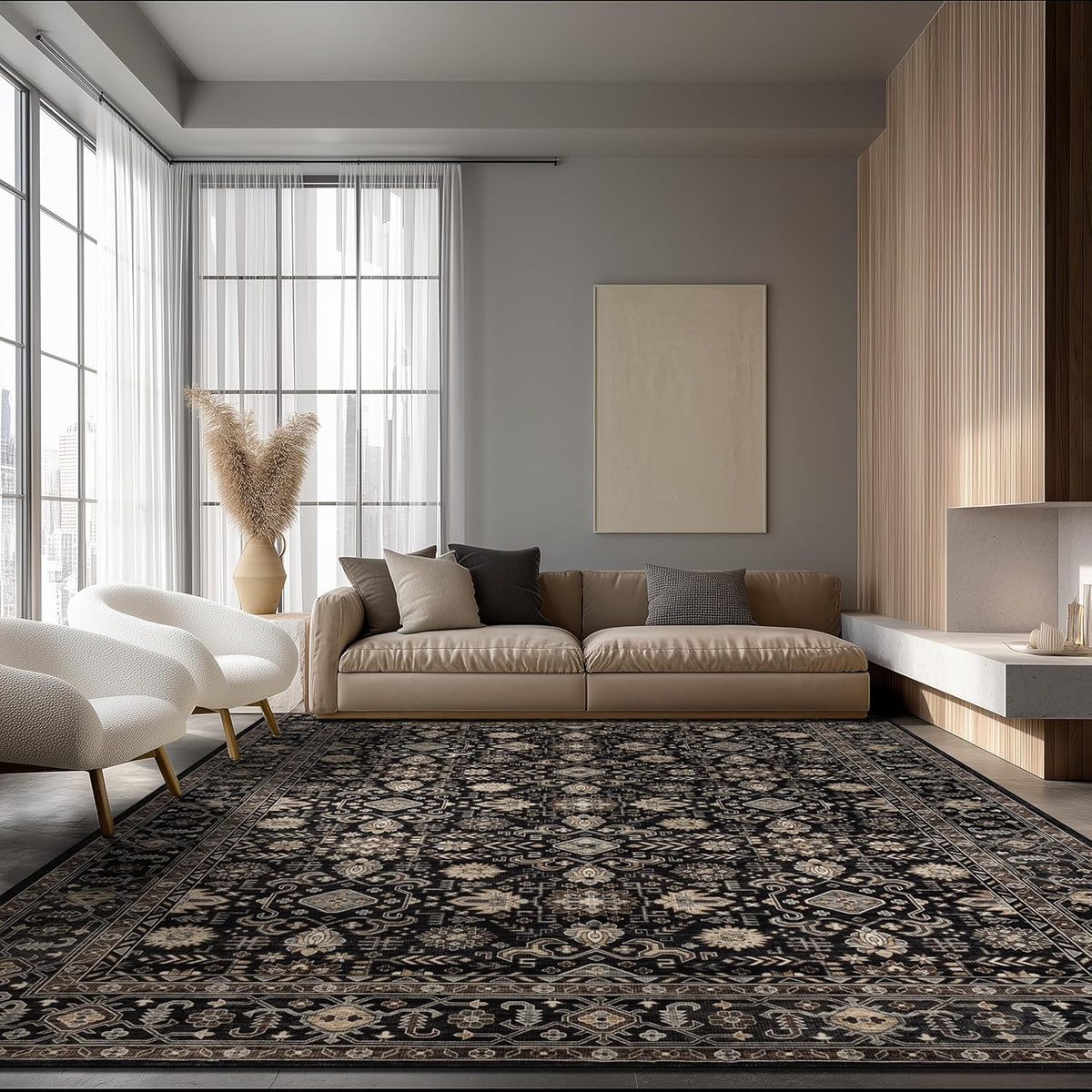 Ruaruarug Washable Area Rug 10×14 for Living Room, Ultra Soft, Black Gold