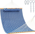 Lazy Daze 12FT Double Quilted Hammock for Outside with Pillow, Blue Floral