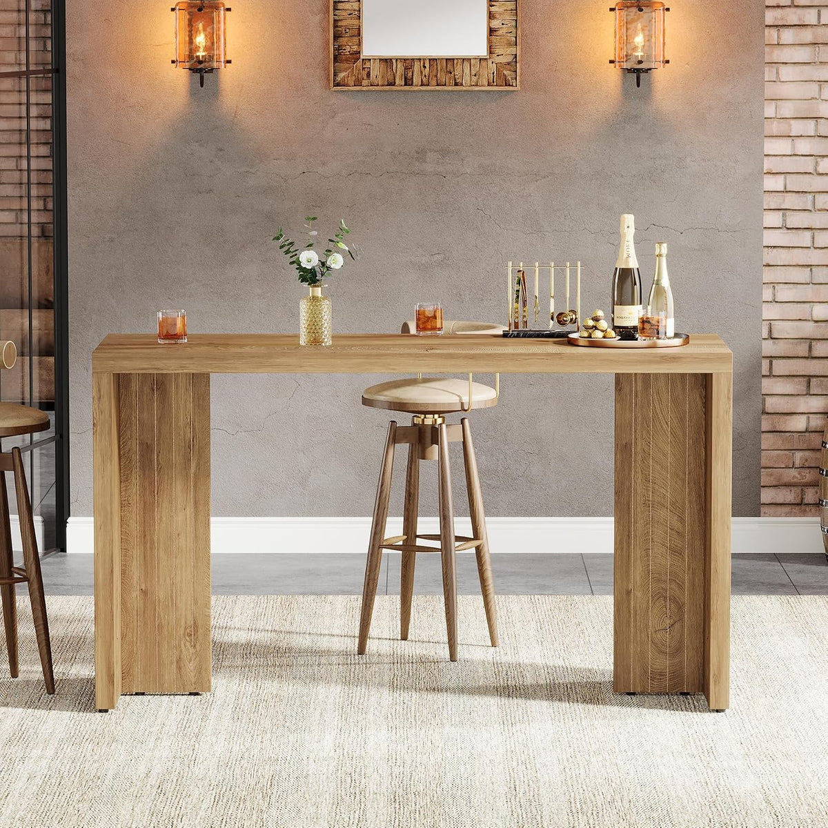 tribesigns 55.12-inch long bar table, farmhouse counter height, side view