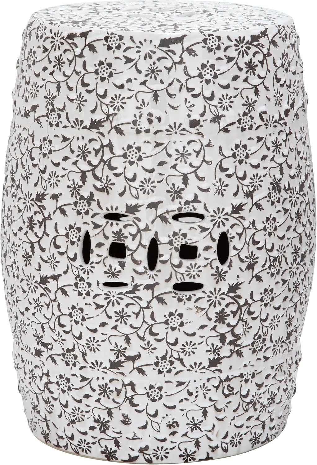 Safavieh Flower and Vine Ceramic Decorative Garden Stool, White and Charcoal