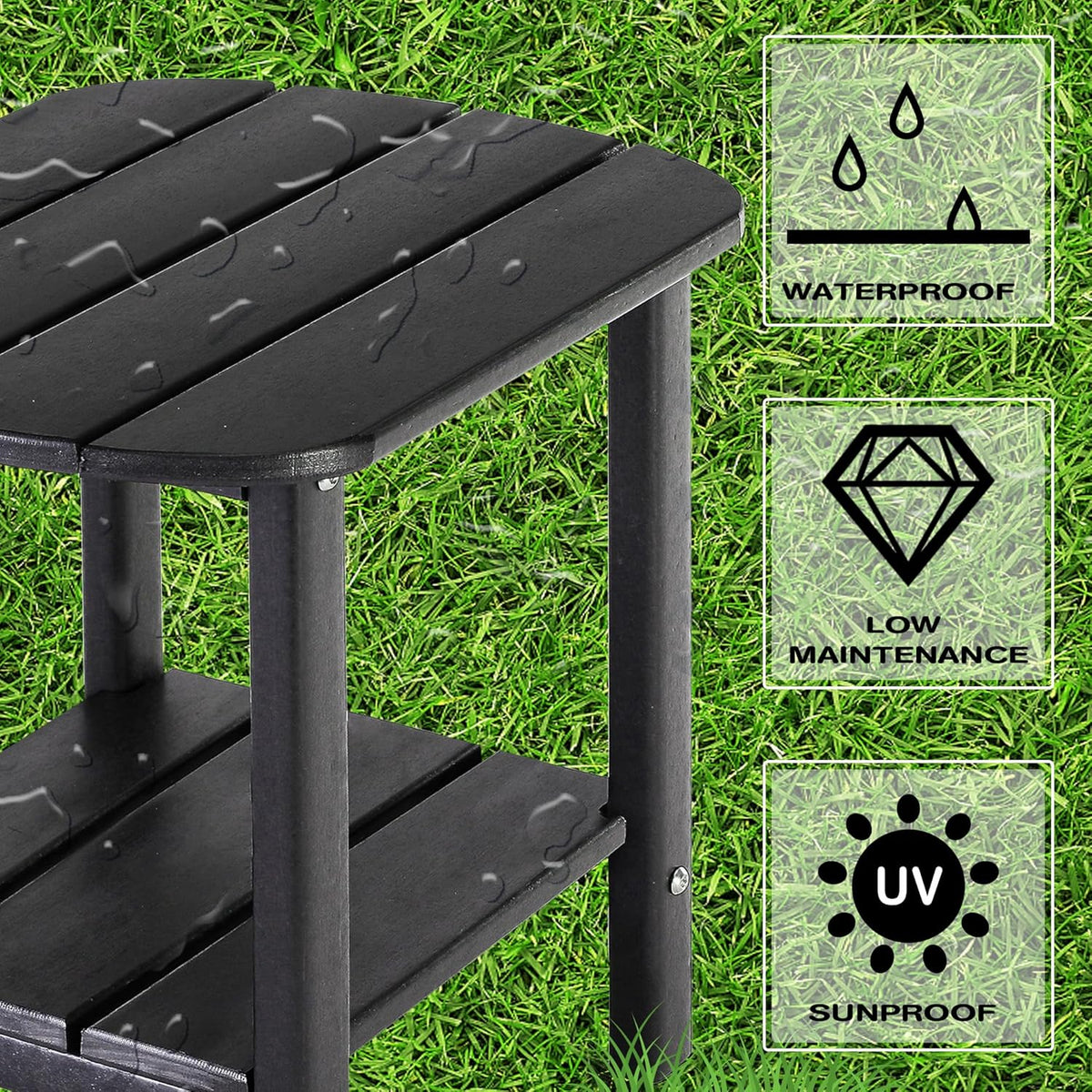 LZRS Double Adirondack Side Table, Outdoor Side Tables, End Tables for Patio, Backyard,Pool, Indoor Companion, Easy Maintenance & Weather Resistant(Black)