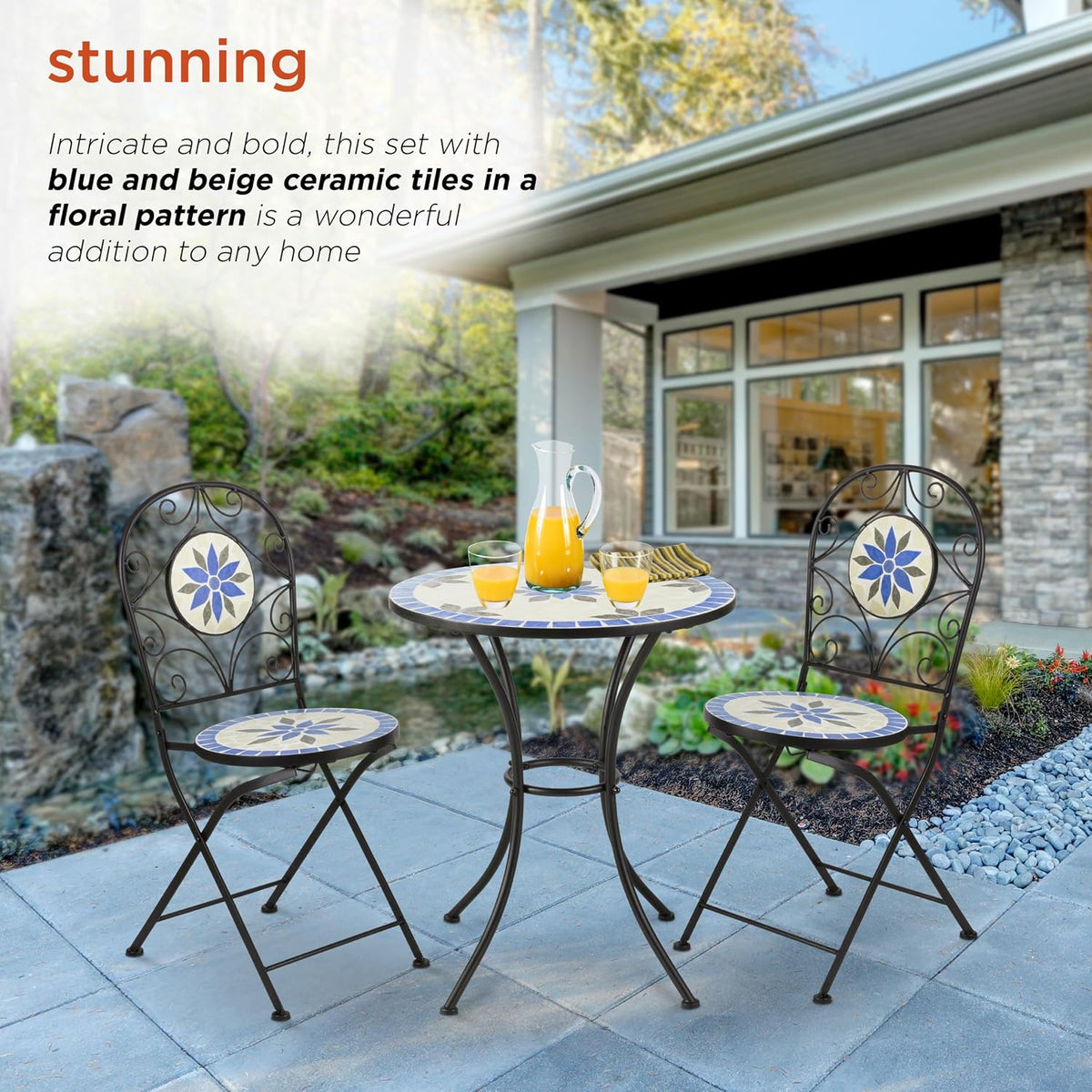 Alpine Corporation Blue and Beige Mosaic Bistro Set, 3-Piece