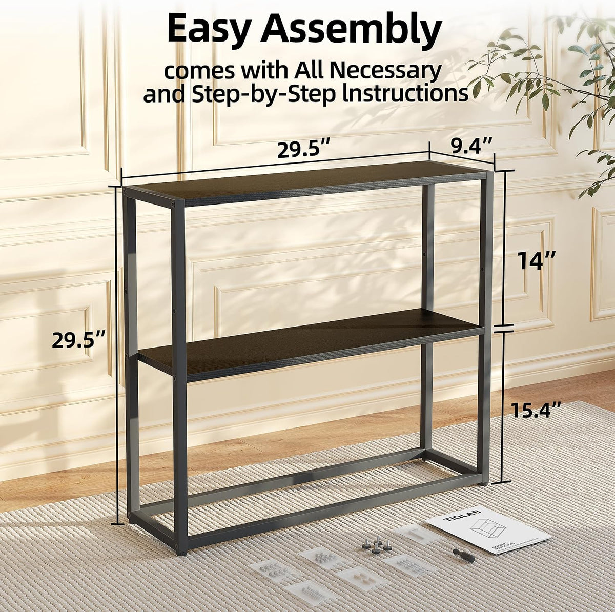 TIQLAB Small Entryway Table, 29.5" Narrow Console Table with Shelves, Black