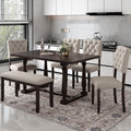 Merax 6-Piece Modern Dining Table Set for 4-6, Classic Dining Table Set with Including 1 Dining Table, 4 Cushions Chairs and Bench, Wooden Legs Table Set for Dining Room, Espresso