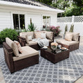 UPHA 5-Piece Wicker Patio Furniture Set with Coffee Table, Beige