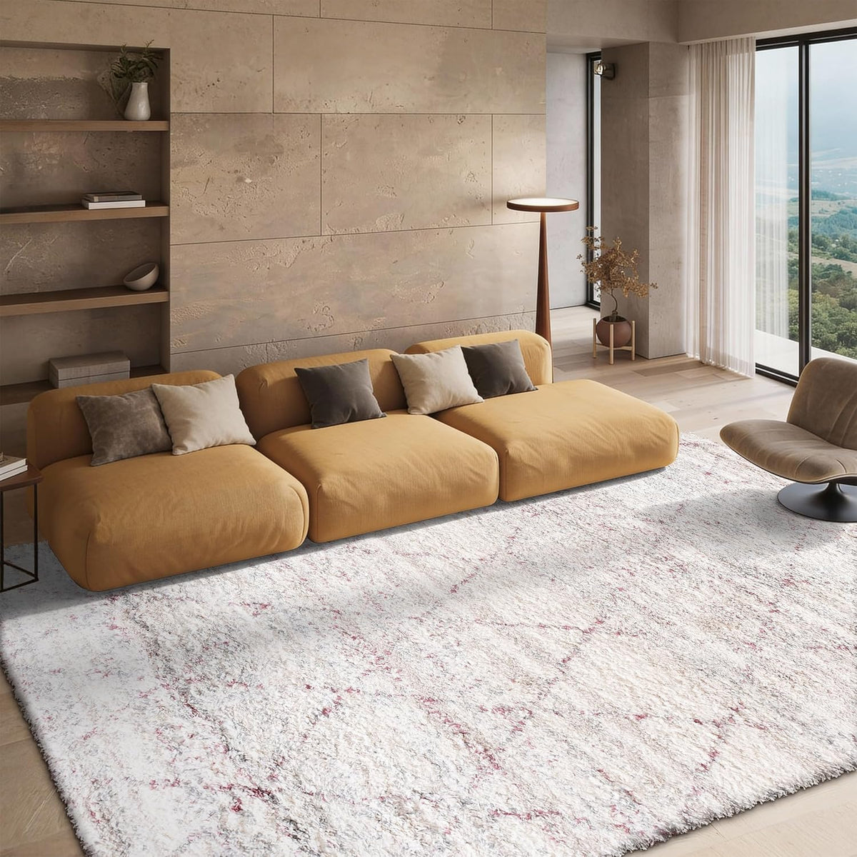 SAFAVIEH Fontana Shag Collection Area Rug - 5'3" x 7'6", Pink & Ivory, Modern Trellis Design, Non-Shedding & Easy Care, 2-inch Thick Ideal for High Traffic Areas in Living Room, Bedroom (FNT886U)