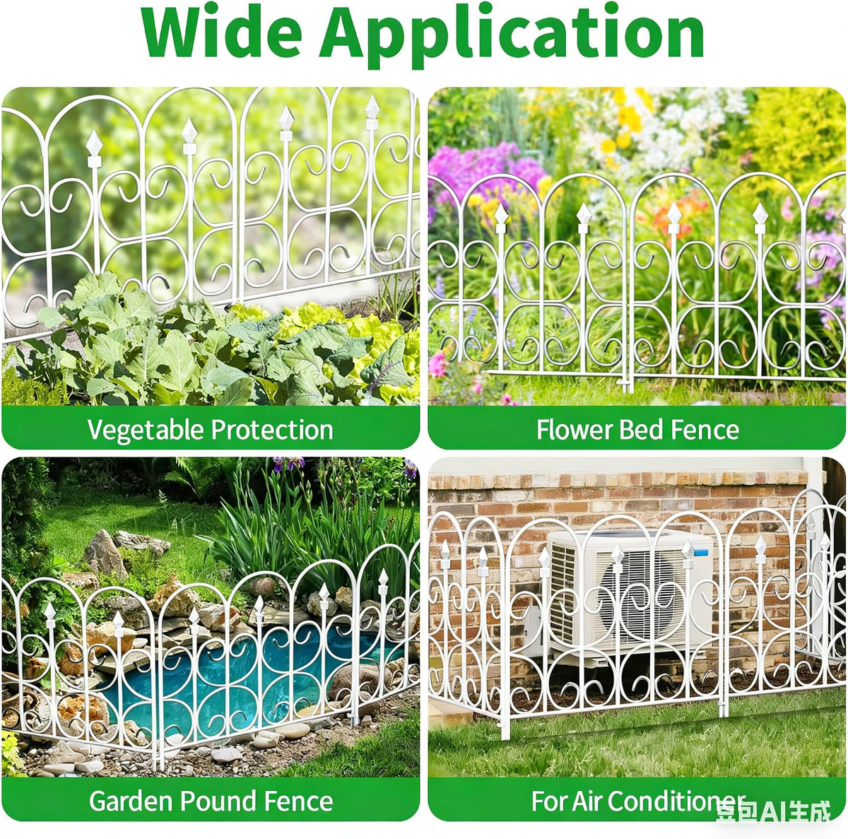 AMAGABELI GARDEN & HOME 5 Panels 32in(H)×10ft(L) Decorative Garden Fences and Borders for Dogs No Dig Metal Fence Panel Garden Edging Border Fence For Animal Barrier Fencing for Flower Beds Yard White