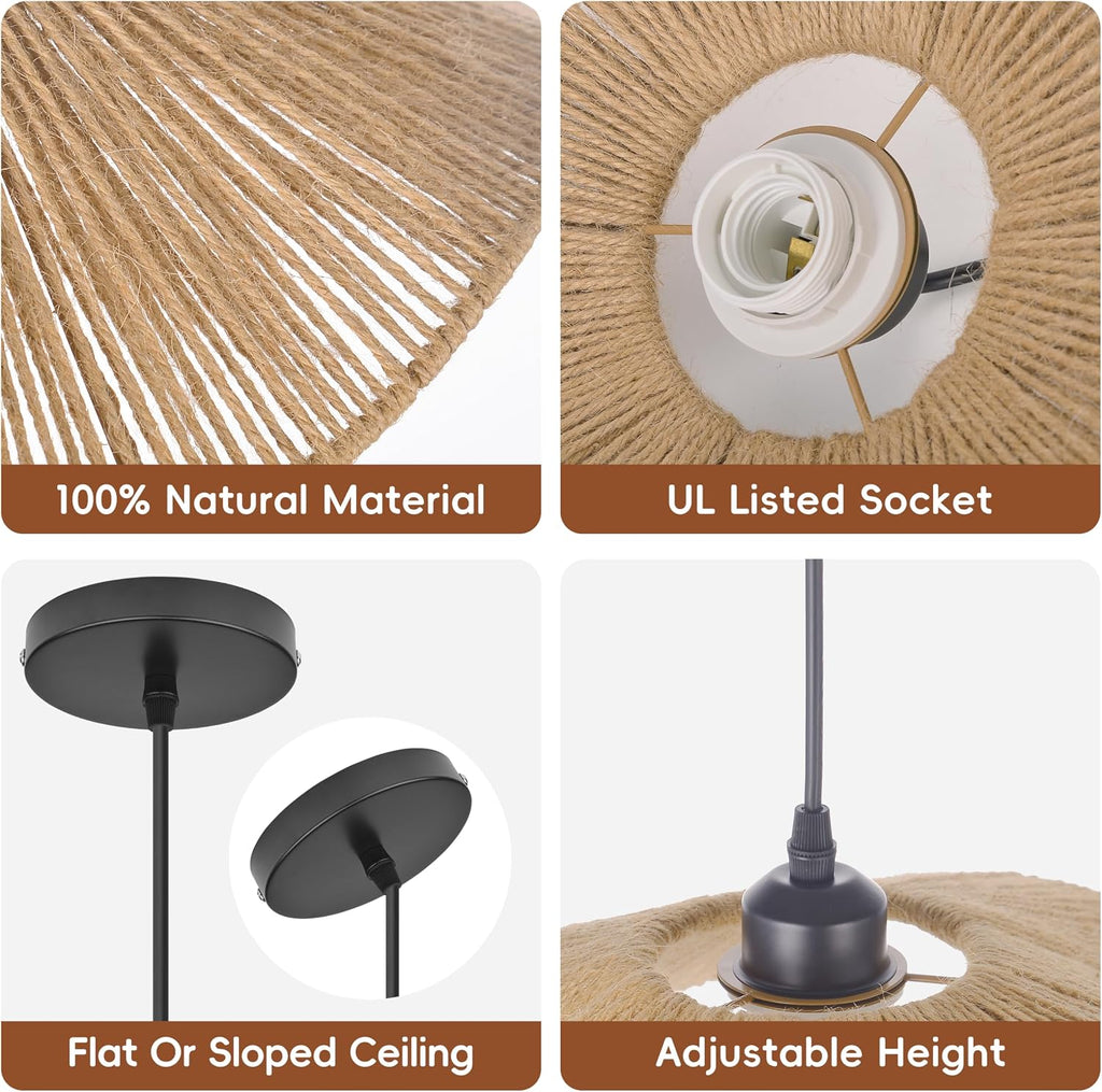 15.7" rattan pendant light for kitchen island, small, close-up detail