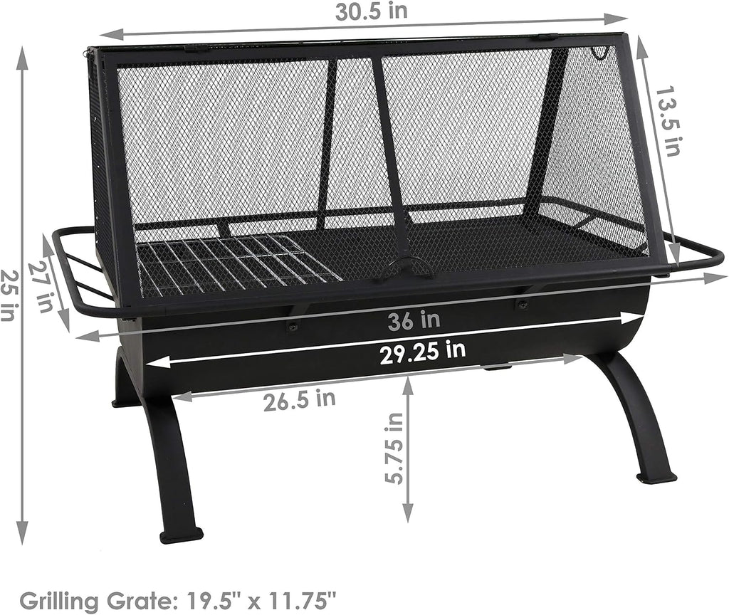 Sunnydaze Northland Rectangle Fire Pit with Grill, Heavy Duty Steel, 36"