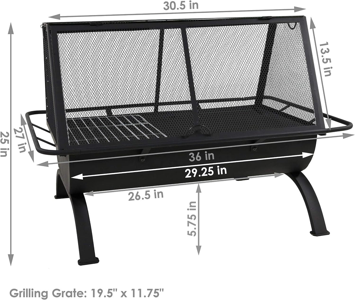 Sunnydaze Northland Rectangle Fire Pit with Grill, Heavy Duty Steel, 36"