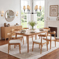 ROCITY Wood Dining Chairs Set of 4 Fabric Kitchen Chairs with Linen Cushion and Barrel Backs Mid Century Modern Dining Room Chairs Natural Wood