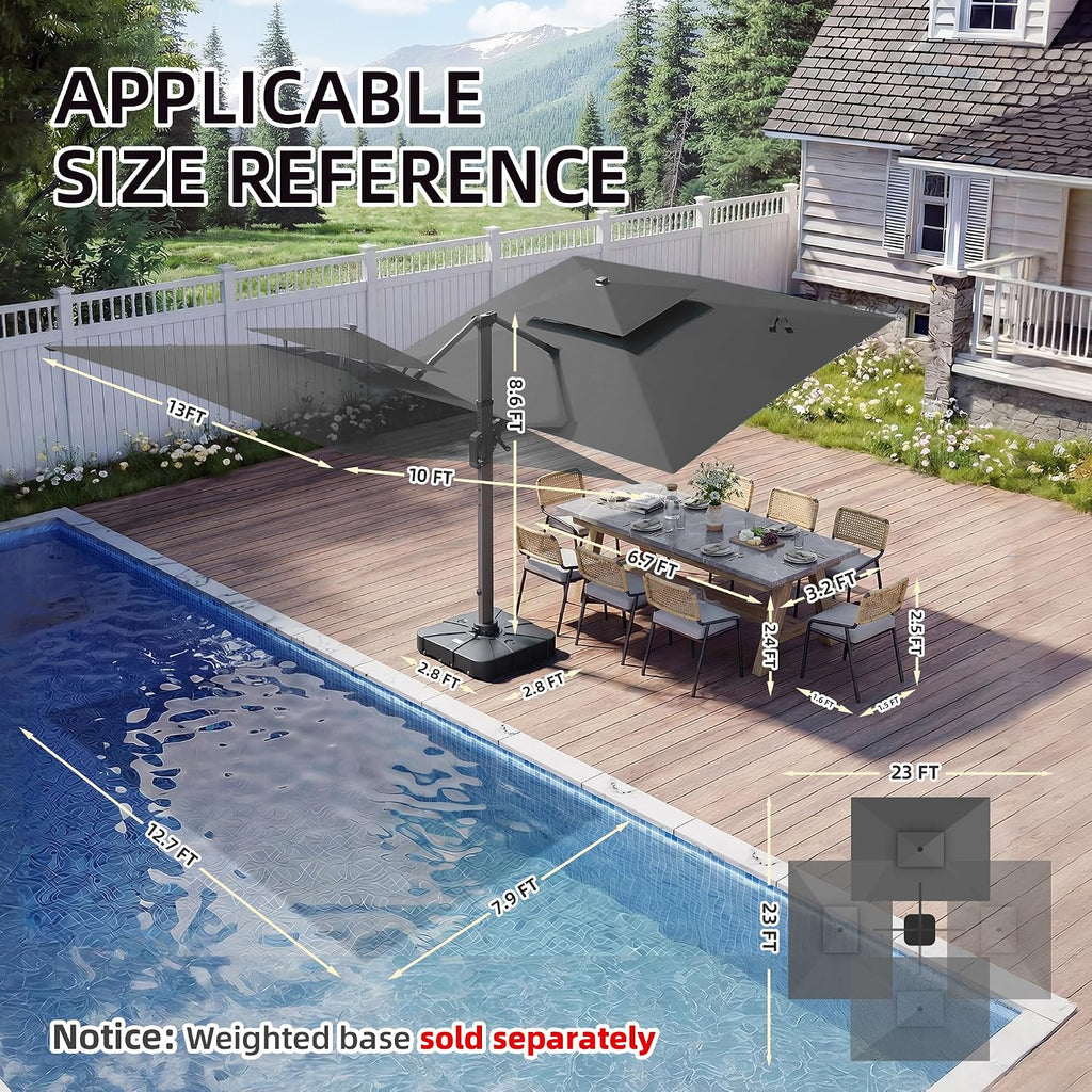 10 X 13 FT Cantilever Patio Umbrella Rectangle Outdoor Umbrellas