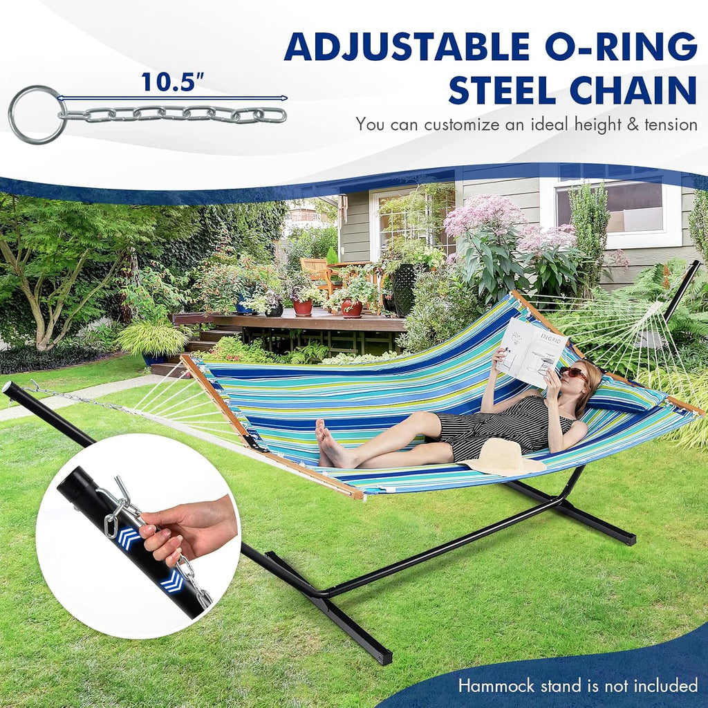 Goplus 10.5 FT Hammock, Quilted 2 Person Hammock w/Detachable Pillow, 330LBS Capacity, Curved Hardwood Spreader Bar,Quick Dry Fabric, Portable Paddled Hammock Swing for Patio Yard Porch Indoor Outdoor