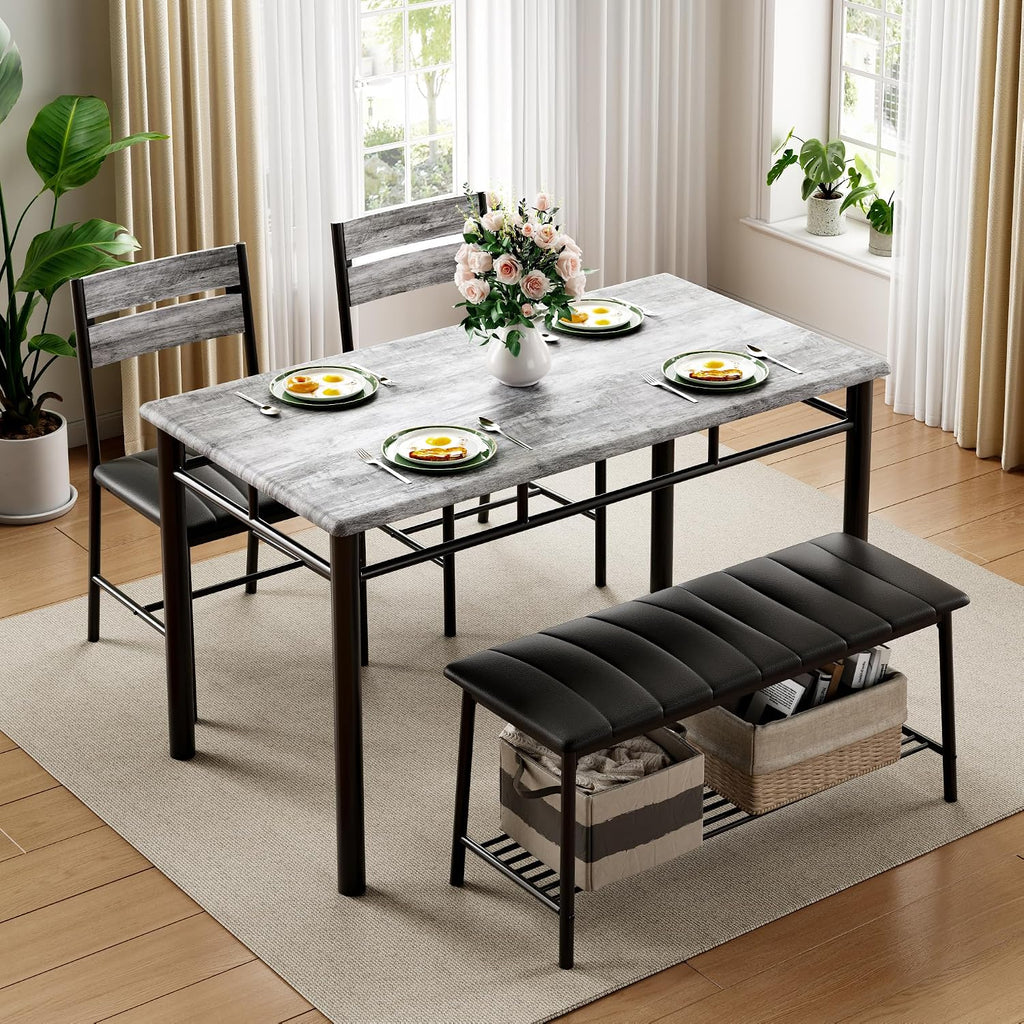 IRONCK Dining Table Set for 4, Kitchen Table and Chairs Set, Gray
