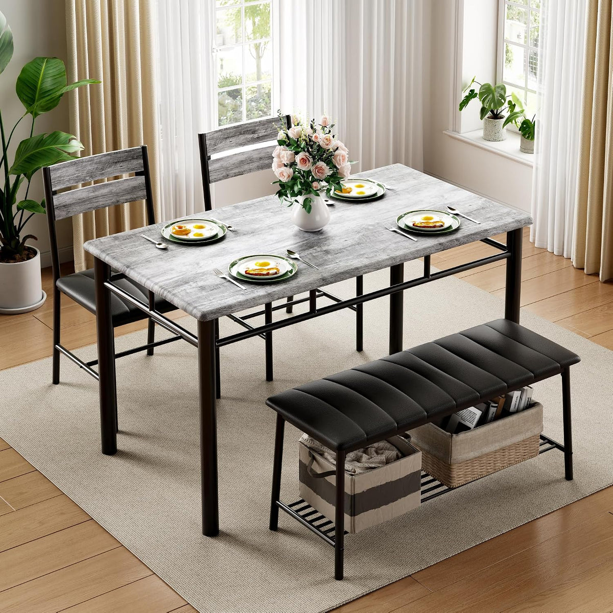 IRONCK Dining Table Set for 4, Kitchen Table and Chairs Set, Gray