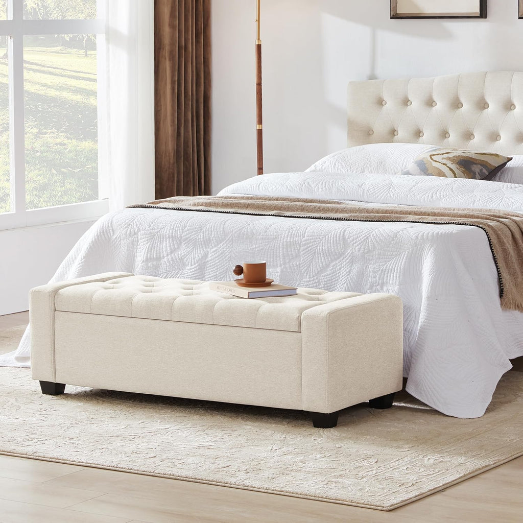 Huatean Home 48" Ottoman with Storage, Beige Storage Ottoman Bench