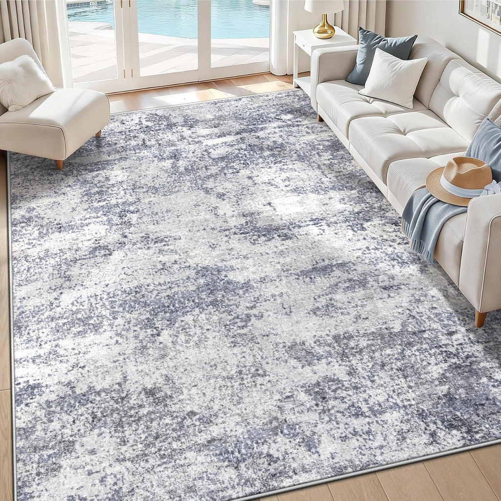 6x9 Area Rugs for Living Room: Washable Abstract Rug Blue Grey