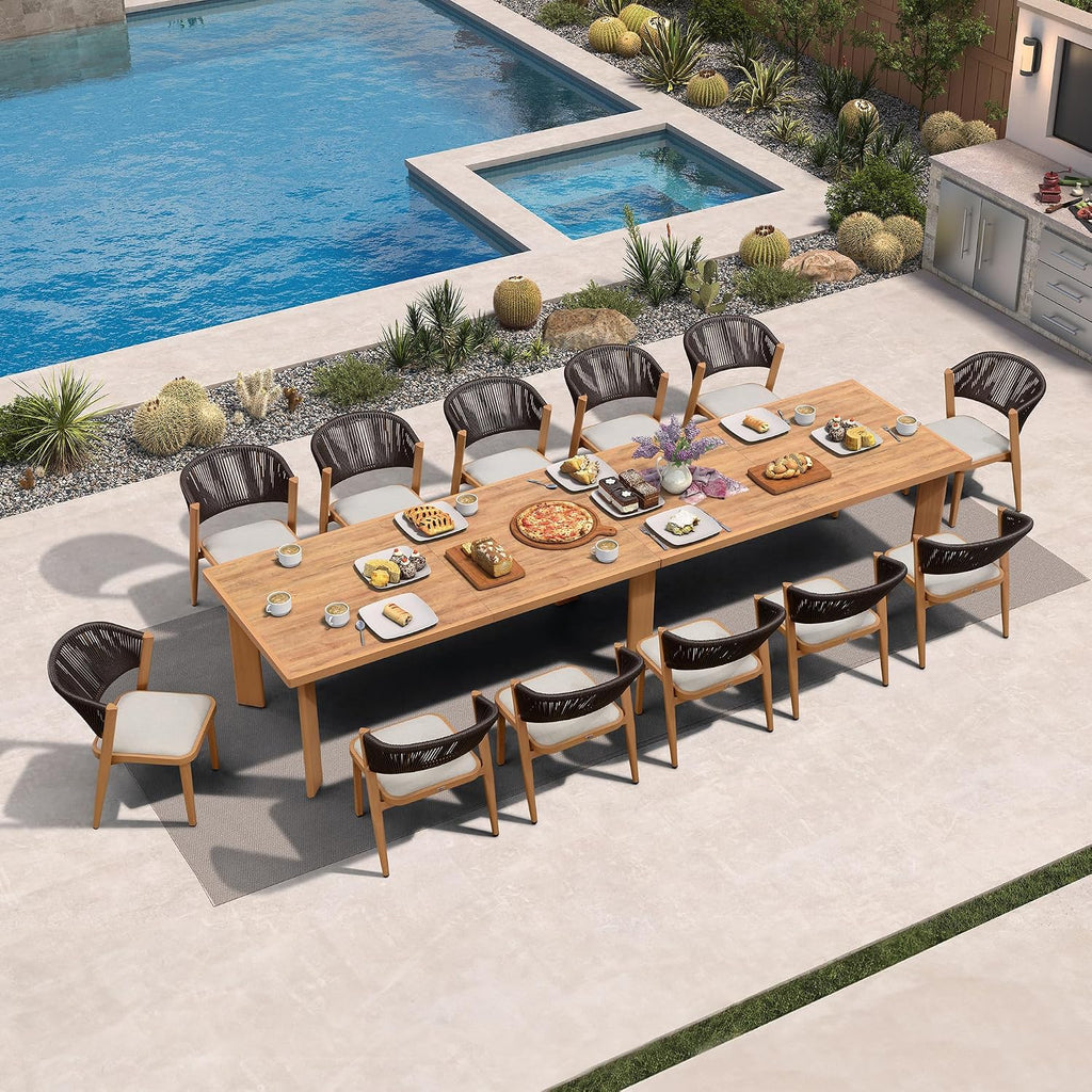 PURPLE LEAF Large Outdoor Dining Set for 12 with HPL Table and Chairs Teak