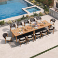 PURPLE LEAF Large Outdoor Dining Set for 12 with HPL Table and Chairs Teak