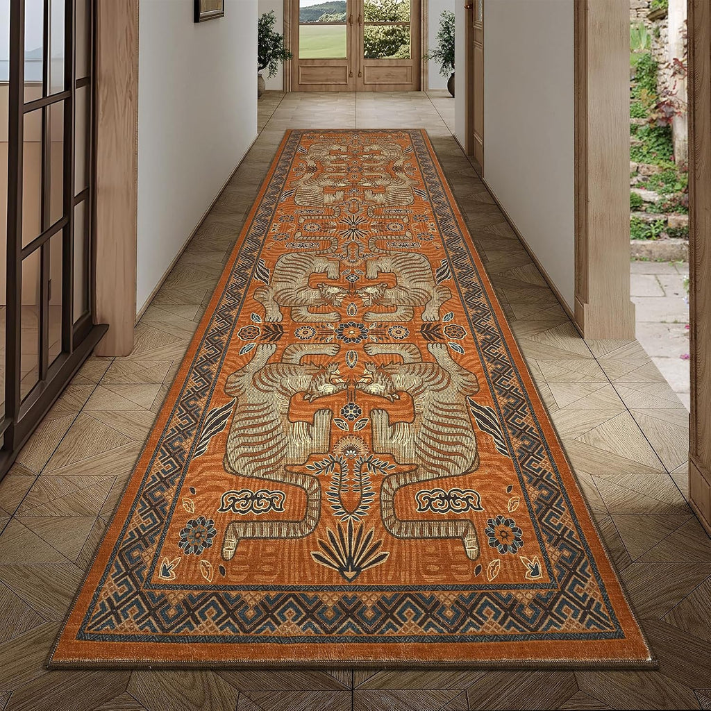 GarveeHome Tiger Print 2.5'x8' Washable Non Slip Runner Boho Hallway Rugs