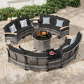 MEISSALIVVE 11-Piece Half-Moon Curved Outdoor Patio Furniture Set, Sectional Conversation Sofa with Wood Armrests, Round Coffee Table for Backyard Deck Garden, Black