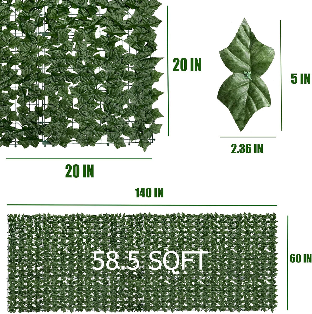 Artificial Ivy Plants Privacy Fence Screen: 60" x 140" (58.5 Sqft)