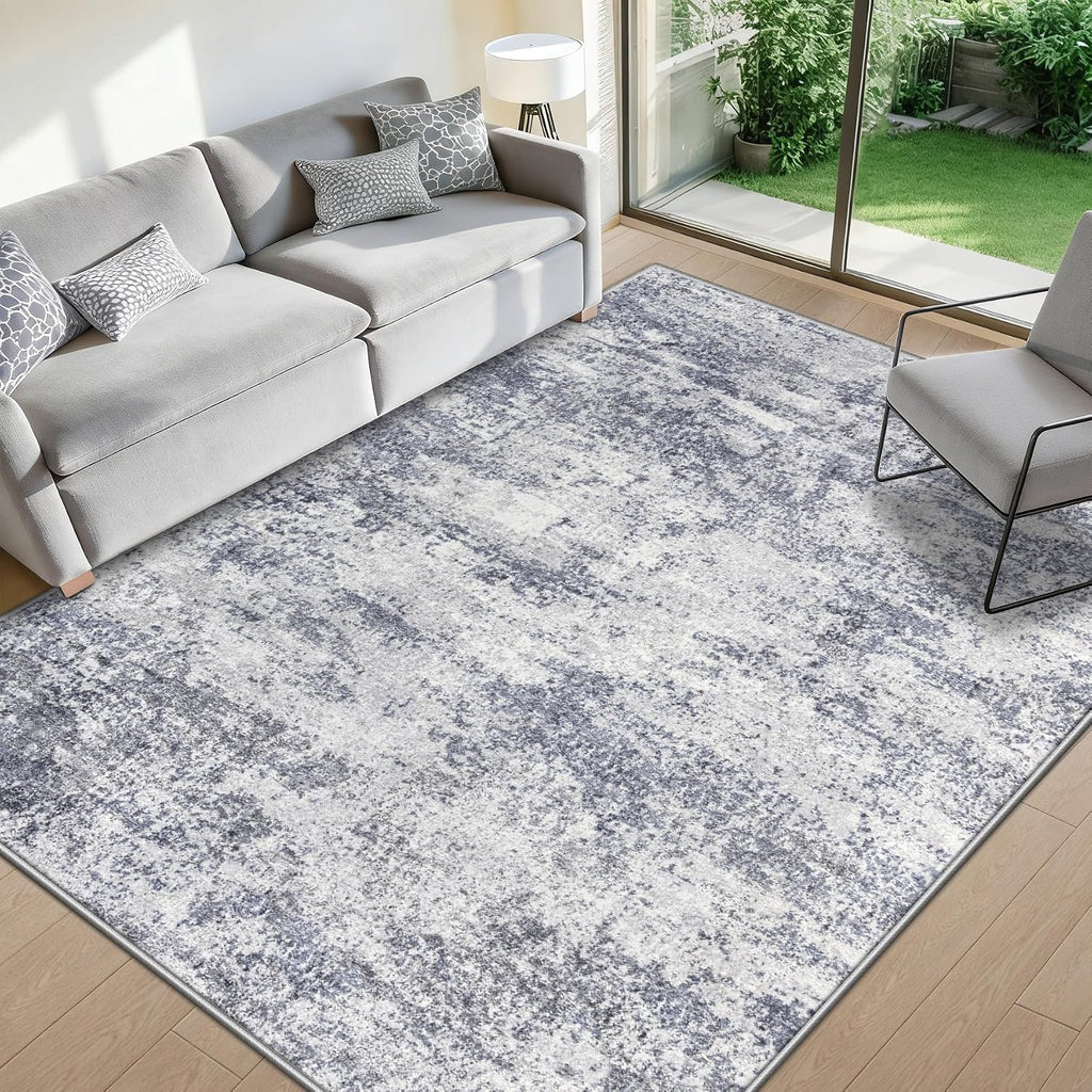 6x9 Area Rugs for Living Room: Washable Abstract Rug Blue Grey