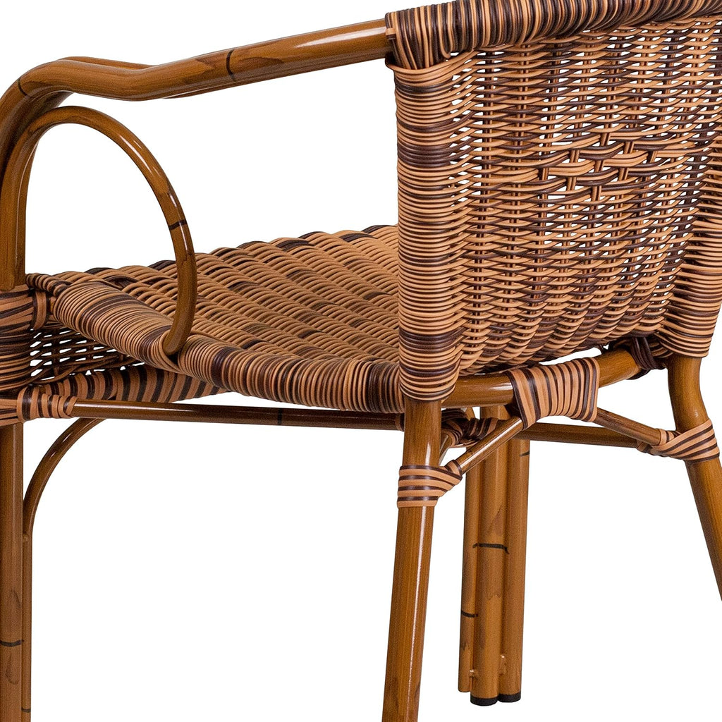 EMMA + OLIVER Brown Rattan Patio Chair with Dark Red Bamboo