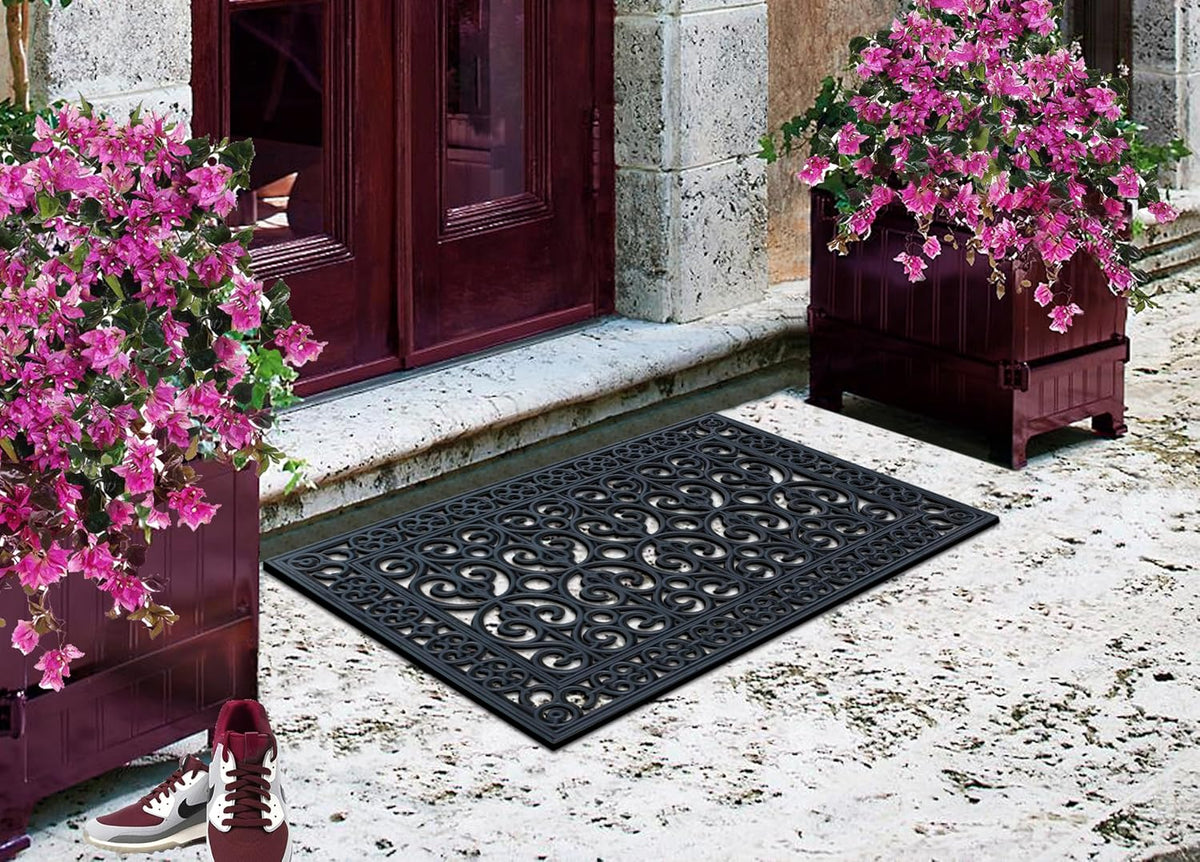 A1 Home Collections 9-LB Heavy Duty Rubber Doormat 24"×36" - Won't Blow Away | Outside Front Door Mat, Mud Dirt Scraper, Non-Slip Drainage Mat for Entryway Patio Garage, All-Weather, 100% Rubber