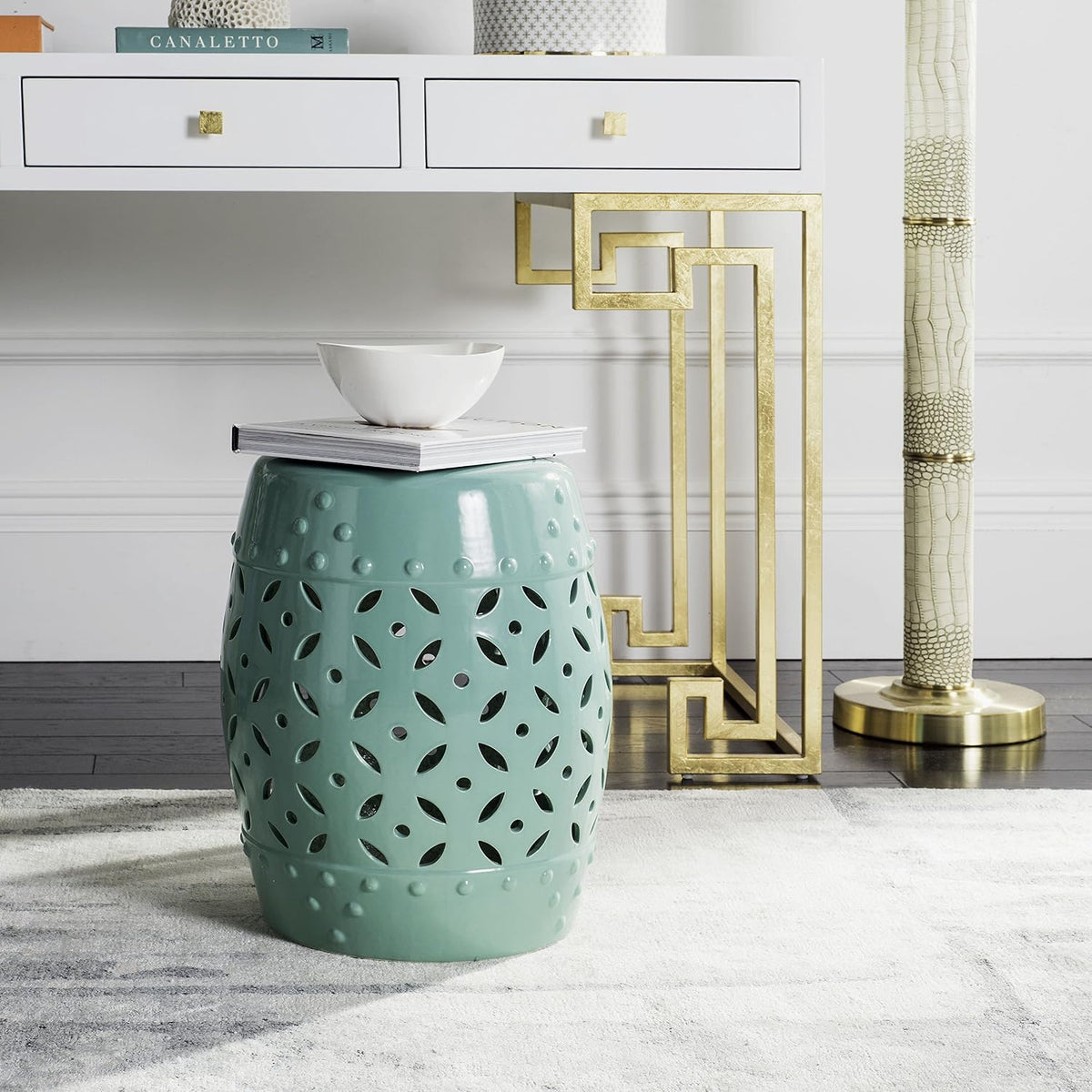 Safavieh Castle Gardens Collection Lattice Coin White Ceramic Garden Stool