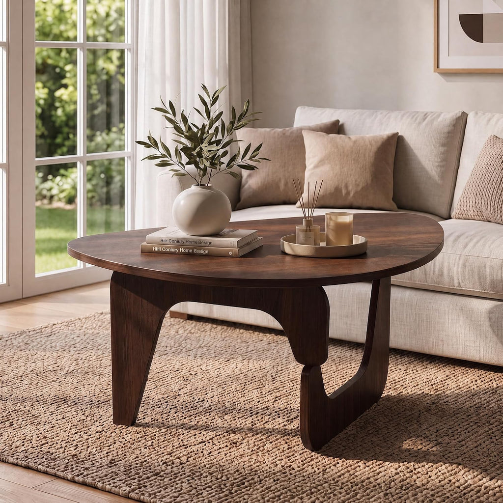 Seang Walnut Coffee Table, Mid Century Modern Center Table for Living Room
