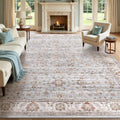 WITSHOCK Washable Area Rug 12x15 Non-Slip Floral Carpet, Gray/Light Blue