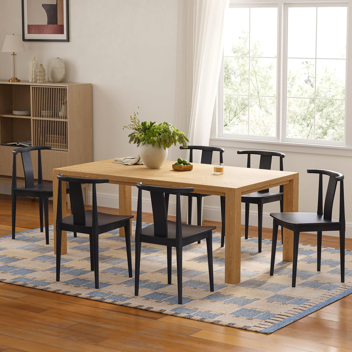 EYYTHUNG Wood Dining Chairs Set of 4, Farmhouse Kitchen Chairs with Curved Back, Modern Mid Century Wishbone Dining Chairs for Dining Room, Kitchen, Black