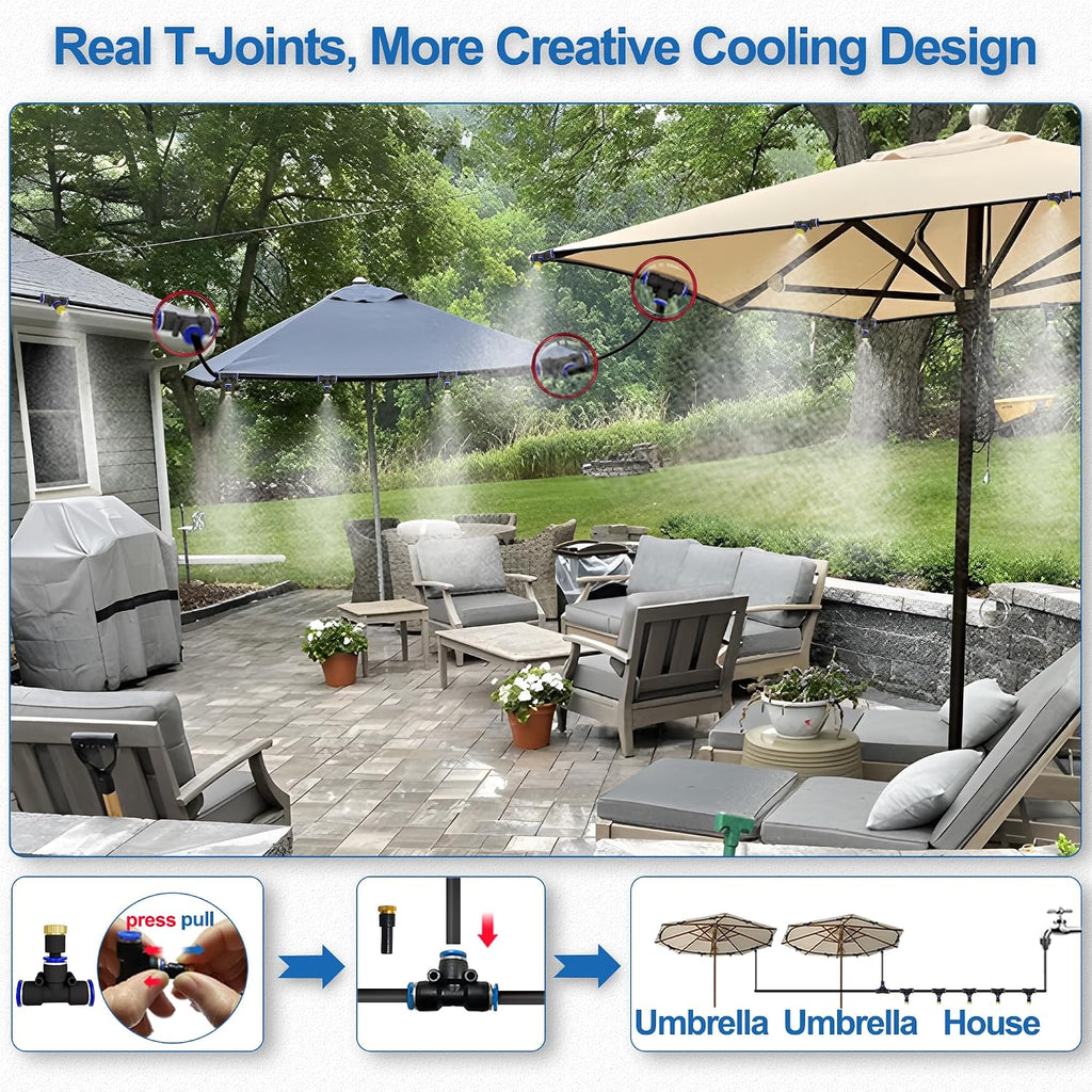 Misters for Outside Patio,Outdoor Water Misting Cooling System,75FT|23M.Backyard Mist Kit for Garden,Greenhouse,Fan,Deck,Umbrella,Canopy,Pool,Porch.Trampoline Sprinkler Park,BBQ Party Accessories