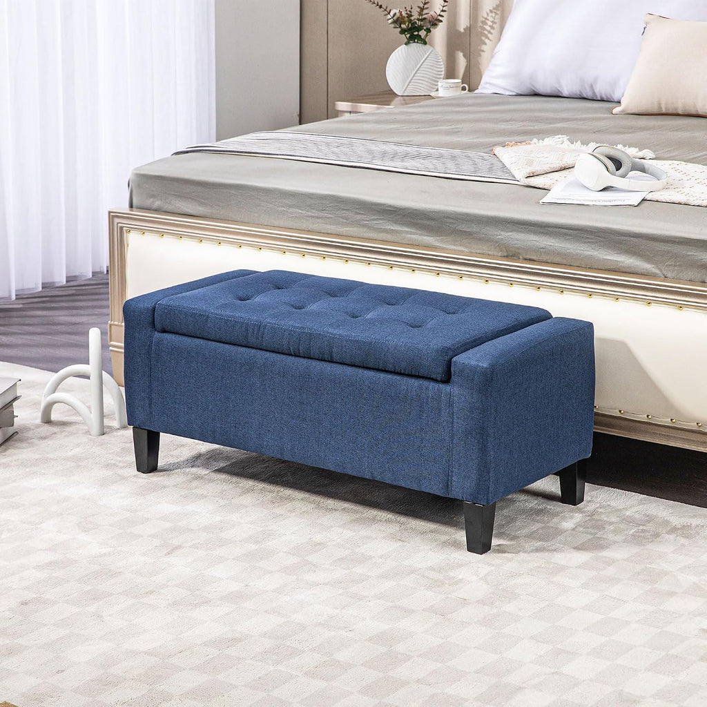 HOMCOM 36" Ottoman with Storage, Lift Top Rubberwood Legs 330 lb Dark Blue