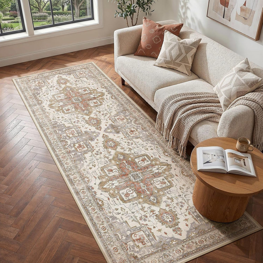 Vintage 2x6 Hallway Runner Rug for Entryway, Non-Slip, Golden Taupe