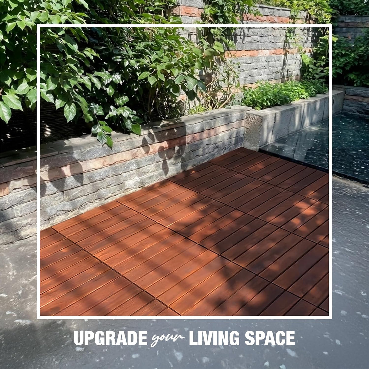 Acacia Wood Interlocking Deck Tiles, Patio & Backyard Tile, 12 in, 9 PCS