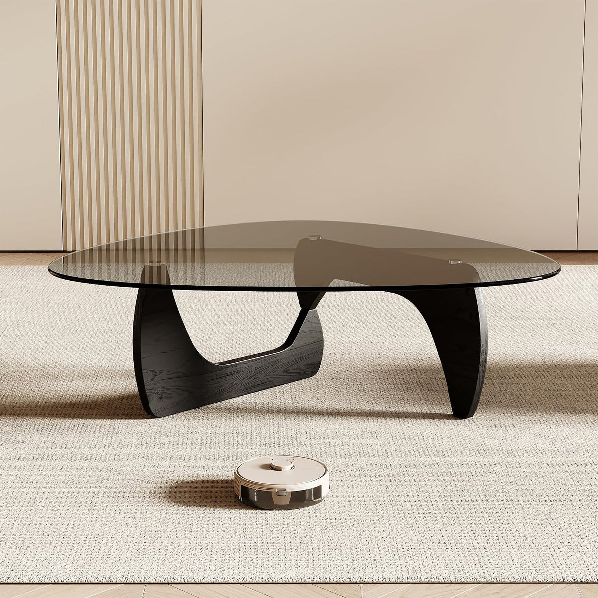 Honyee Morden Coffee Table, 42.5" x 28.5" x 16.1" Triangle Tempered Glass Top for Living Room, Color: Black